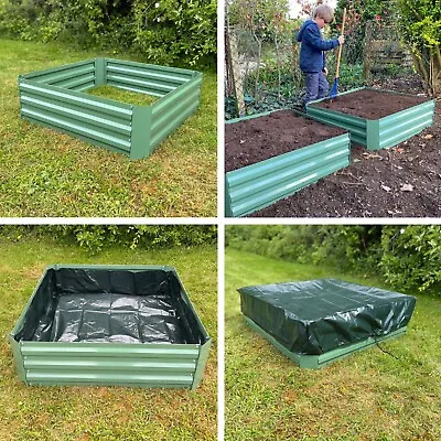 £9.99 • Buy Metal Garden Raised Beds Vegetable Herbs Square Green Liner And Cover