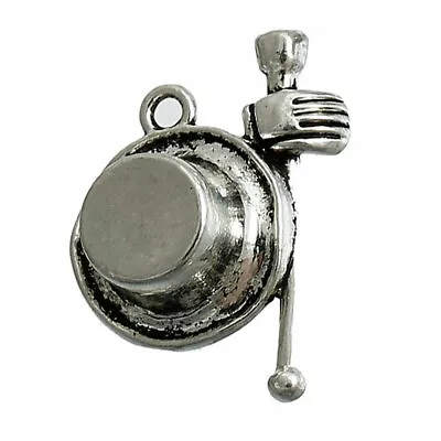 £5.32 • Buy 10 X TOP HAT & CANE MAGICIANS HAT & WAND 3D Charm Wedding Circus Silver 28mm