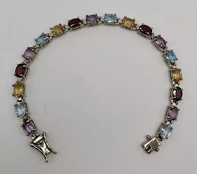 Sterling Silver Bracelet Multicolor Gemstone? Signed 925 7.5” • $20.50