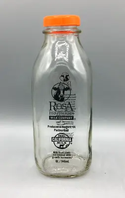 Rosa Brothers Milk Company Clear Glass Quart Milk Bottle With Plastic Cap • £18.95