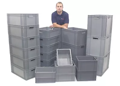 NEW Strong Grey Industrial Plastic Eurobox Containers Storage Boxes Box Crates • £10.99