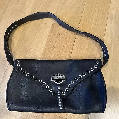 Harley Davidson Motorcycles Black Genuine Leather Studded Handbag Purse Bag • $39