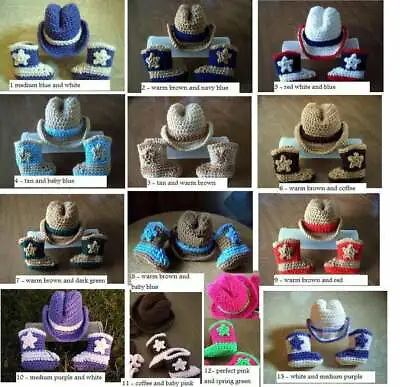 $22.99 • Buy U CHOOSE COWBOY COWGIRL Newborn Baby HAT And BOOTS Set Crochet 0-3 Mo PHOTO PROP