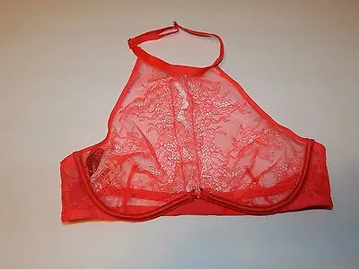 Victorias Secret Lingerie Sexy Red Sheer Halter Birthday Gift Lace Bra 34B  • £44.34