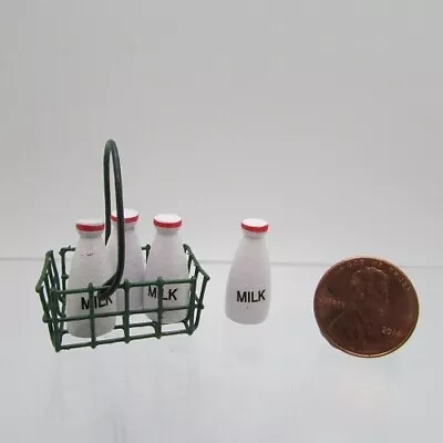 Dollhouse Miniature Milk Bottles In A Wire Basket IM65030 • $3.41