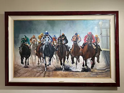 Original Oil On Canvas By Charlene Mitchell / Horse Racing / Sports 70”x46  • $2400