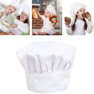 Kids White Chef Hat Elastic Baking Cooking Cap Kitchen Head Cover Hat Costume UK • £3.89