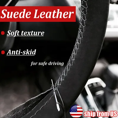 $13.49 • Buy 15  DIY Anti-Slip Genuine Leather Suede Steering Wheel Cover Car Protector Black