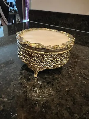 Vintage Glass And Brass Vanity Jar • $20