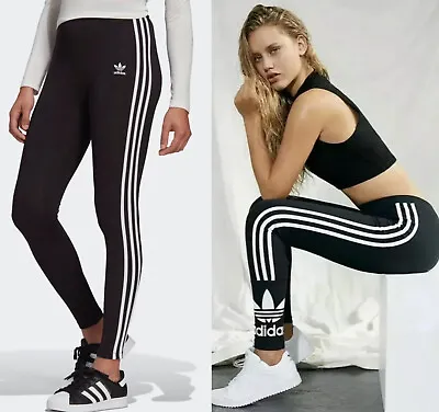 £20.99 • Buy Adidas 3 Stripes Womens Black Leggings Gym Yoga Running Pants Size 8 To 14