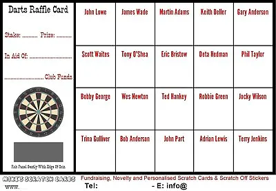 Darts Fundraising 20 Square Raffle Cards (10-50) Scratch Cards Size A6 • £2.79