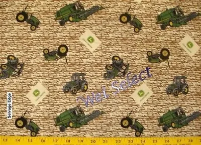BTHY John Deere Tractors Tossed On Rock Wall Prints Cotton Fabric By HALF Yard • $5.25