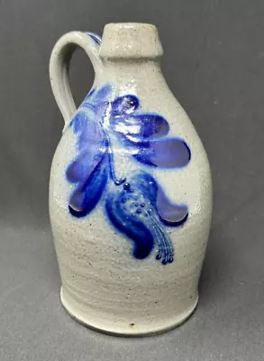 Vintage Eldreth Salt Glazed Stoneware Pottery Jug Cobalt Flower Decoration 1994 • $29