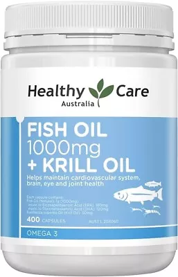 Healthy Care Fish Oil 1000mg Plus Krill Oil - 400 Softgel Capsules-Au • $41.48