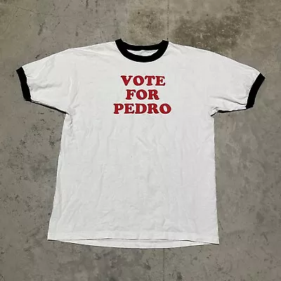 Vintage Vote For Pedro Napoleon Dynamite Shirt Size XL White Ringer T Shirt • $19.95