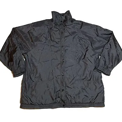 Vintage 90s Windbreaker Jacket Men’s XL Black Button Up Nylon Pockets Lined • $23.88