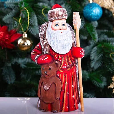 Wooden Carved Santa Claus Figurine 8  Russian Santa Ded Moroz MADE IN UKRAINE • £53.03