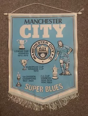 Blue Rare Vintage Manchester City 1970s Large Pennant Club Crest With Honours • £18