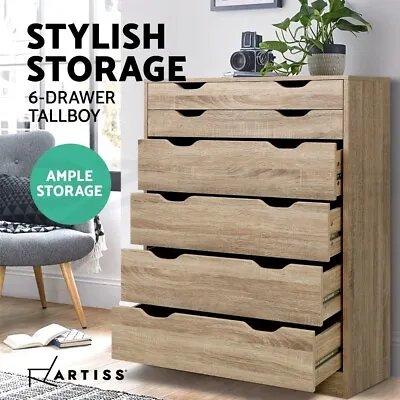 Artiss 6 Chest Of Drawers Dresser Tallboy Storage Cabinet Bedroom Oak MYLA • $167.95
