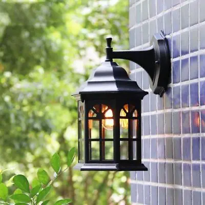 LED Castle Shaped Outdoor Wall Light Clear Metal Lantern Garden Wall Lamp • £17.95