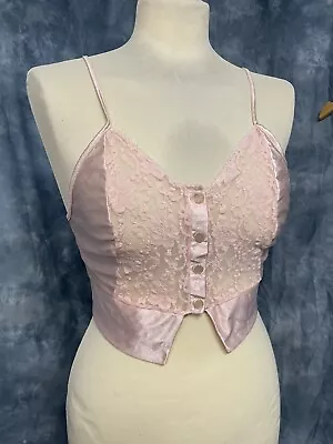 True Vintage 80s 90s Y2k Lace Front Crop Top Evening Pink  • £12