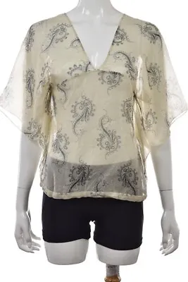 Paul & Joe Womens Top Size 2 Ivory Floral Shirt Silk Casual Bat Wing Blouse • $19.99