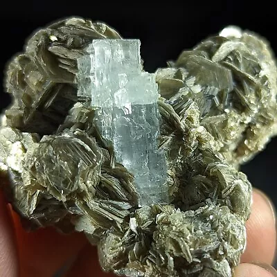  Light Blue Small Aquamarine Crystal On Matrix On Albite With Muscovite 46.8 G • $25