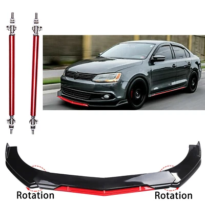 $39.99 • Buy For VW Jetta MK6 MK7 Front Bumper Red Lip Splitter Spoiler Glossy Black Kit