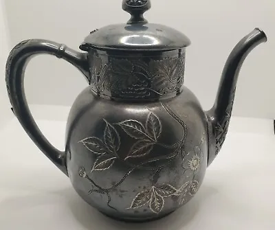 Antique 1800-1849 Pairpoint Mfg. Co. Quadruple Silver Plate Floral Tea Pot Dents • $99