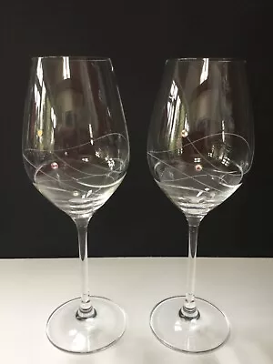 Pair Of Dartington Crystal GLITZ  Wine Glasses With SWAROVSKI CRYSTALS • £18