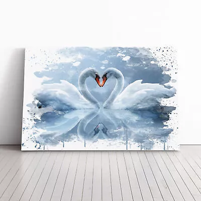 White Swan Love Heart Lake V3 Canvas Wall Art Print Framed Picture Home Decor • £24.95