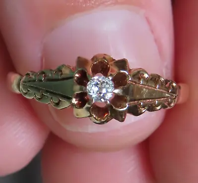 14k Antique Victorian Mine Natural Diamond Solitaire Art Deco Engagement Ring • $199