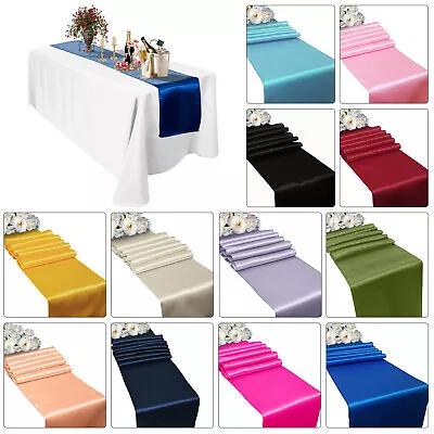 SATIN TABLE RUNNER 274cm LONG X 28cm WIDE 19 COLOURS CHRISTMAS WEDDING PARTY UK • £2.65