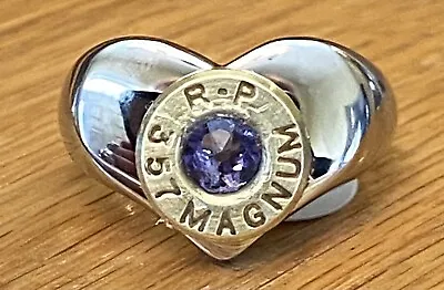 Remington 357 Magnum Brass Bullet Casing Steel Heart Ring Sz 8 Purple Crystal • $19.99