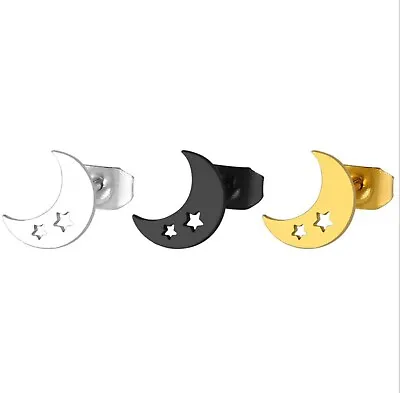 2pairs Stainless Steel Crescent Moon And Star Earrings 4 Colors Wholesale FJS04 • $2.99