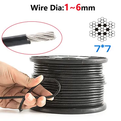 £1.62 • Buy Black PVC Coated Stainless Steel Wire Rope Cable Rigging 1mm 2mm 3mm 4mm 5mm 6mm