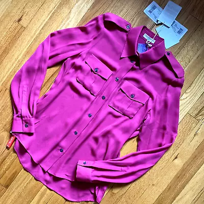 $625 Emilio Pucci Y2K Vintage Magenta Pink Silk Chiffon Button-Up Shirt 44 M NWT • $359