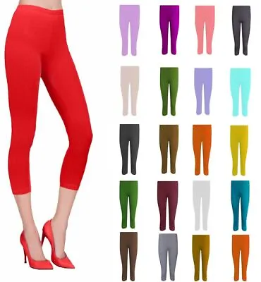 Women Ladies Cropped 3/4 Capri Length Leggings Summer Plus Size UK 8-26 • £5.79