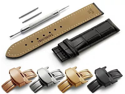 20mm For LONGINES Watch Black Leather Strap Band Deployment Clasp Buckle + Pins • £11.40