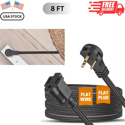 8Ft Flat Extension Cord For Indoor & Outdoor Use 3-Prong Power Cord Space-Saving • $10.71