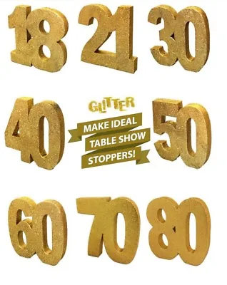 Gold Glitter Age Number Table Centrepiece Decoration Birthday Anniversary Party • £8.99