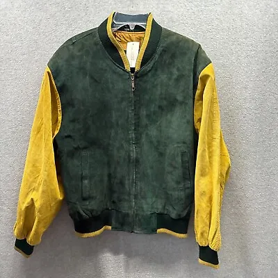 Vintage U2 Wear Me Out Jacket Adult Medium Green Gold Leather Varsity 90s Mens • $58.75