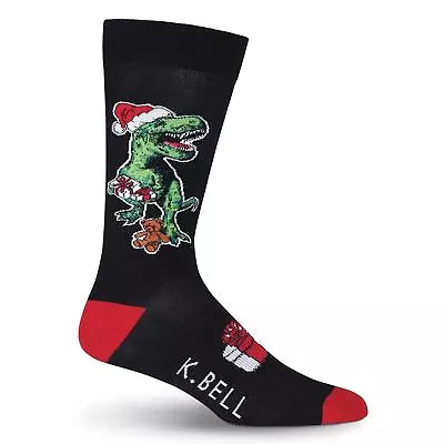 K.Bell Men's Xmas Rex Crew Socks-Christmas Fun-fits Shoe Size 7-12 Free Shipping • $12.99