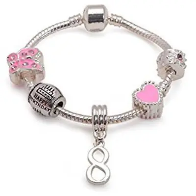 Liberty Charms Children's Pink 'Happy 8th Birthday' Charm Bead Bracelet • £10.99