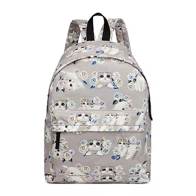 Casual Daypack School Shoulder Bag Backpack Cat Printed Canvas Travel Rucksack • £7.98