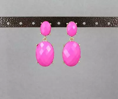 Pink Earrings Dangle Post Faceted Gem Bead Hinged Door Knocker 1 5/8  Long • $11.01