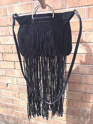 £14.99 • Buy Mango Suede Leather Bag With Fringles Boho Glam Rock Grunge Hippie Indian