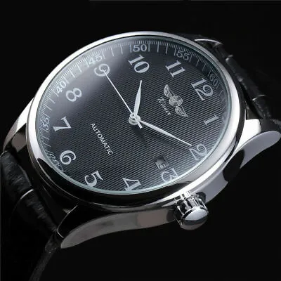 Winner Automatic Mechanical Watch Business Stainless Steel Leather Mens Watches • $19.99