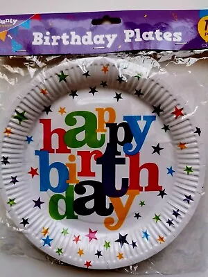 Happy Birthday Plates PARTY TABLEWARE Occasion Disposable Paper  12 Pack • £3.29