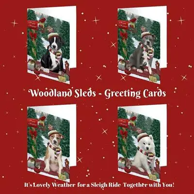 Woodland Sled Dog Cat Pet Lovers Christmas Greeting Invitation Card Pack Of 20 • $64.89